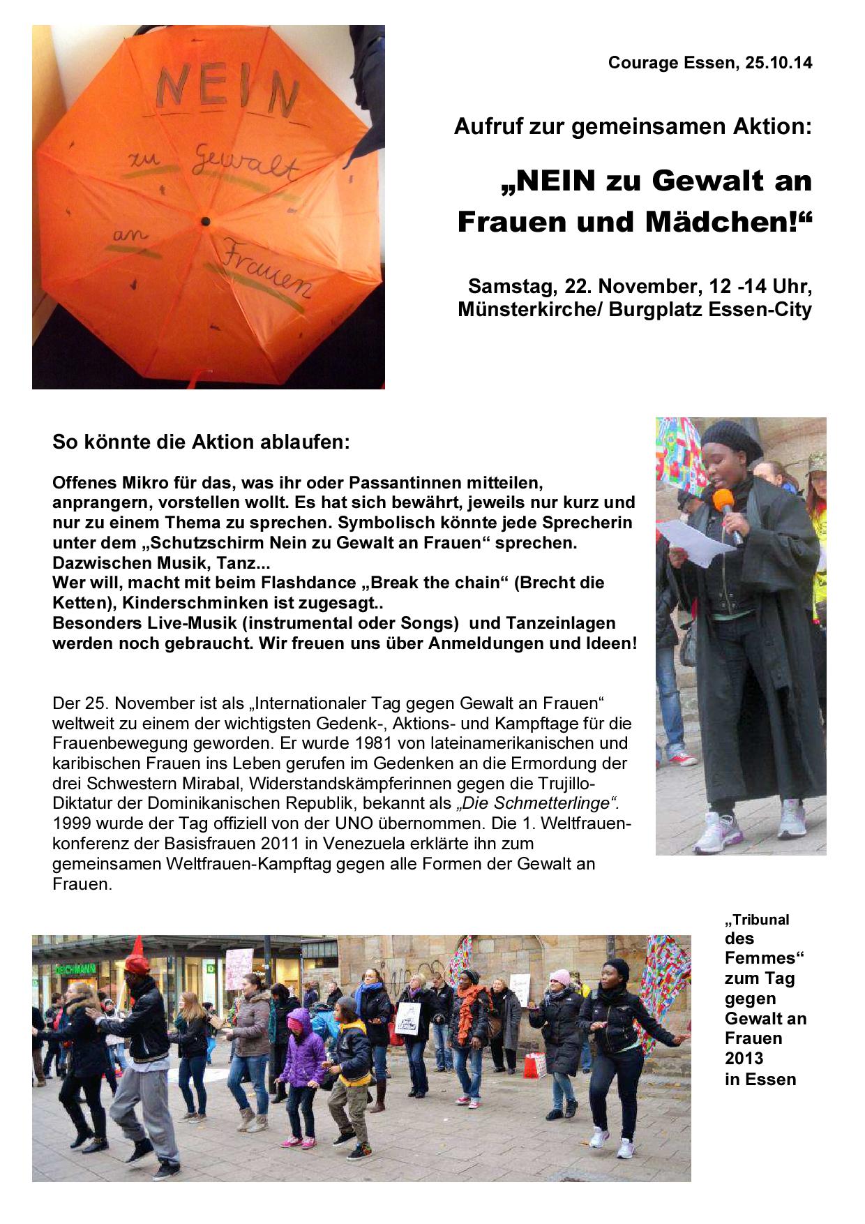 Aufruf zum Aktionsbündnis gegen Gewalt an Frauen, 22.11., 12-14 Uhr, Münsterkirche