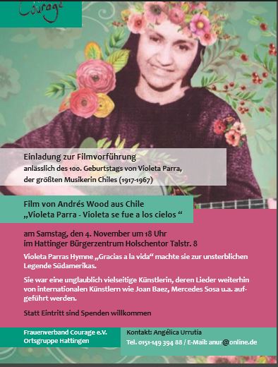 04.11.2017: Violetta Parra – Filmvorführung zum 100. Geburtstag in Hattingen