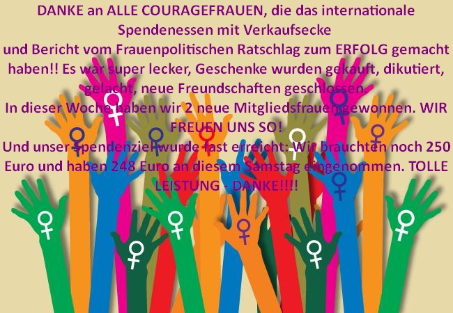 Spendenziel erreicht – ein schöner, informativer und kulturvoller Abend – mit kurzem Bericht vom 12. Frauenpolitischen Ratschlag in Erfurt (hier dokumentiert)