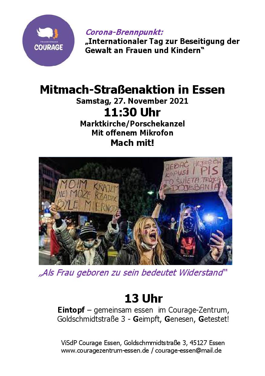 #RedHat – Als Frau geboren zu sein bedeutet Widerstand. Kommt zur Straßenaktion am 27.11. in Essen/ Porschekanzel!